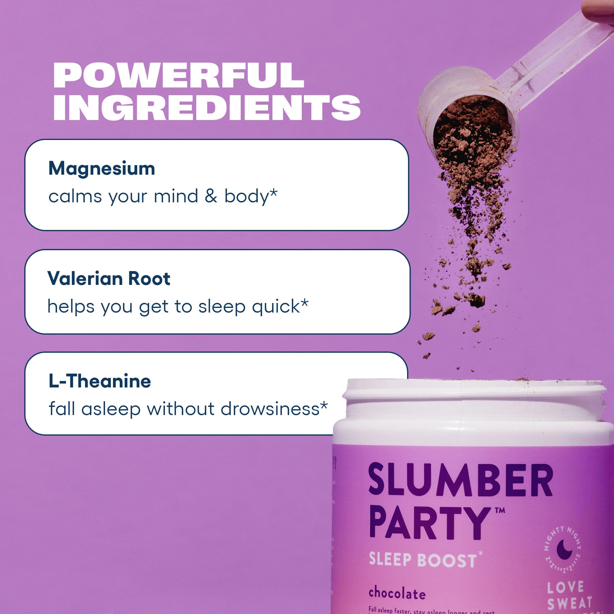 Love Sweat Fitness Sleep Boost Powder | Slumber Party Chocolate | Improves Sleep, Supports Muscle Recovery | Vegan, Gluten Free,
