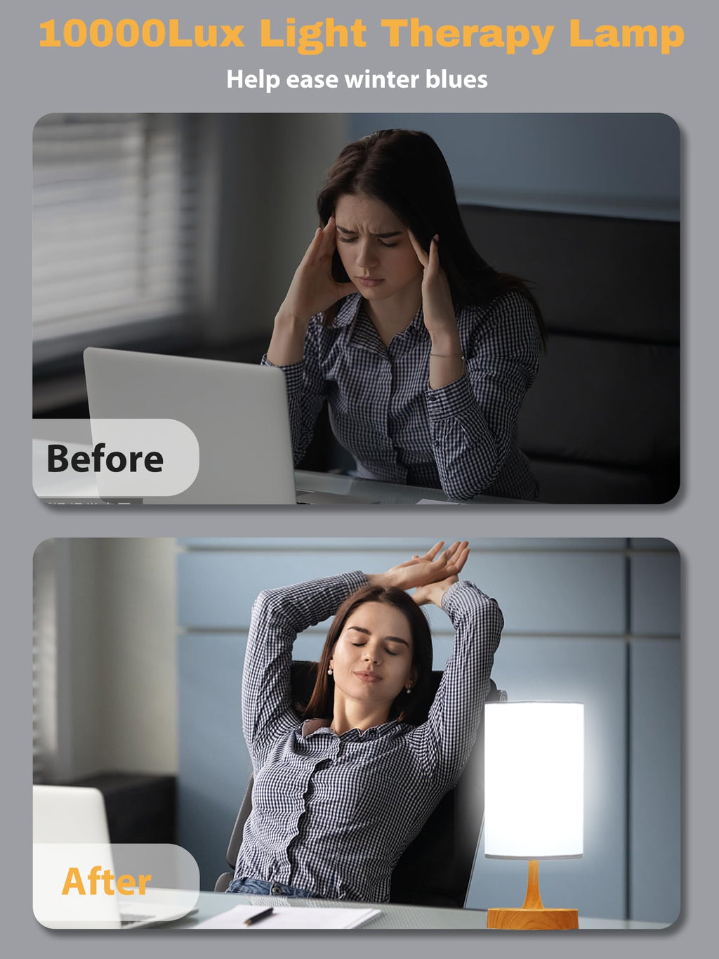 OYADISIIOP Light Therapy Lamp, 10000 Lux Daylight Lamp with 3 Color Temperatures, Adjustable Brightness, Timer & Memory Function