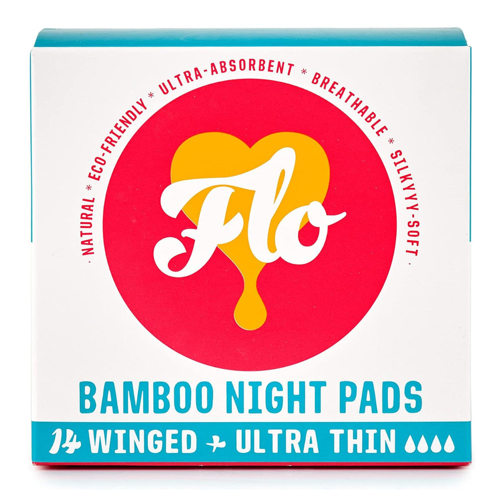 FLO Organic Bamboo Period Pads for Women, Biodegradable, Winged, Feminine Care, Organic Menstrual Products, Plant-Based, Plastic