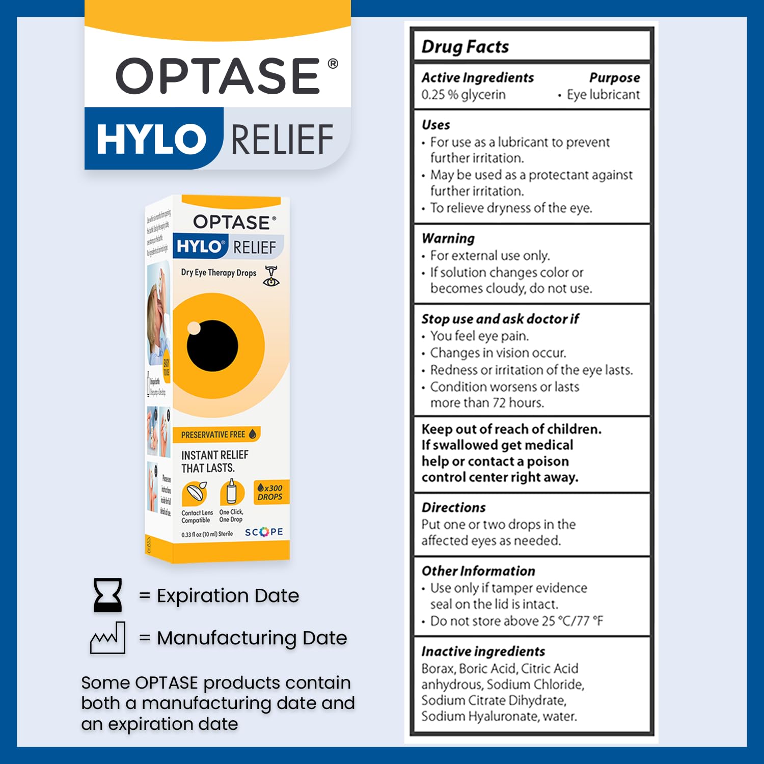 OPTASE HYLO Relief Dry Eye Drops - Fast-Acting Preservative Free Drops with Patented HYLO Delivery System - Artificial Tears for