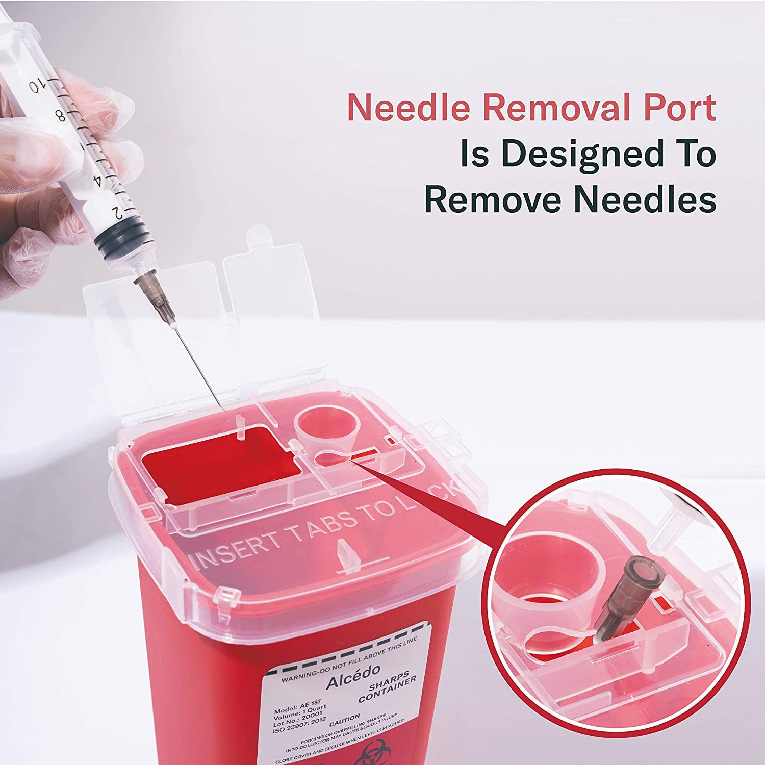 Alcedo Sharps Container for Home Use and Professional 1 Quart (5-Pack), Biohazard Needle and Syringe Disposal, Small Portable Co