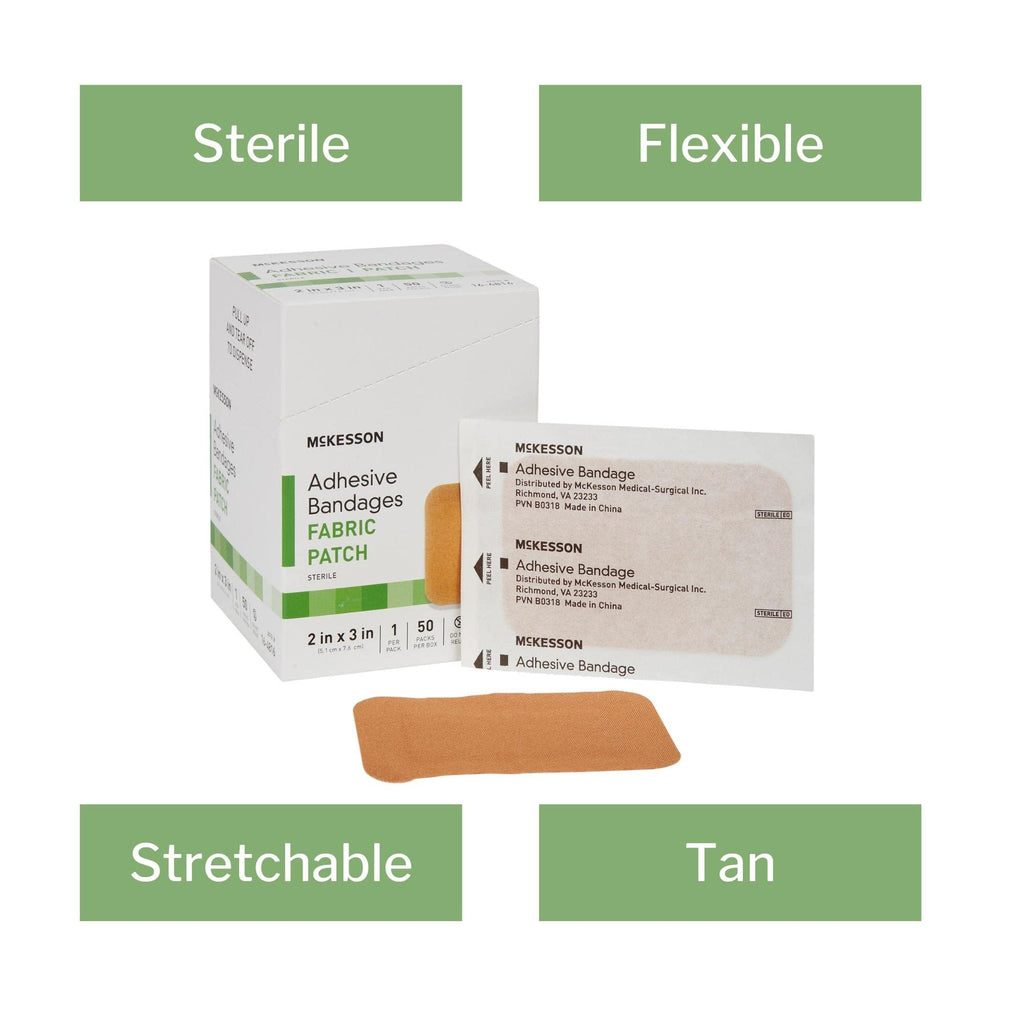 McKesson Adhesive Bandages, Sterile, Fabric Patch, 2 in x 3 in, 50 Count, 2 Packs, 100 Total
