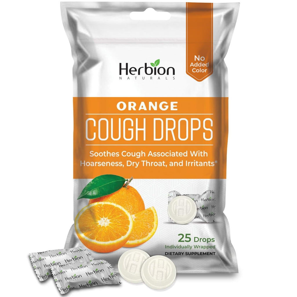 Herbion Naturals Cough Drops with Natural Orange Flavor, Dietary Supplement, Soothes Cough, for Adults and Children Over 6 Years