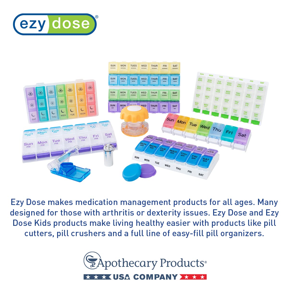 EZY DOSE Weekly (7-Day) Pill Case, Medicine Planner, Vitamin Organizer, X-Large Contoured Compartments for Easy Pill Removal, Co