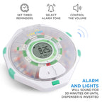 Live Fine 28-Day Automatic Pill Dispenser Frosted Lid with Upgraded LCD Display and Key Lock, Sound & Light for Prescriptions, M