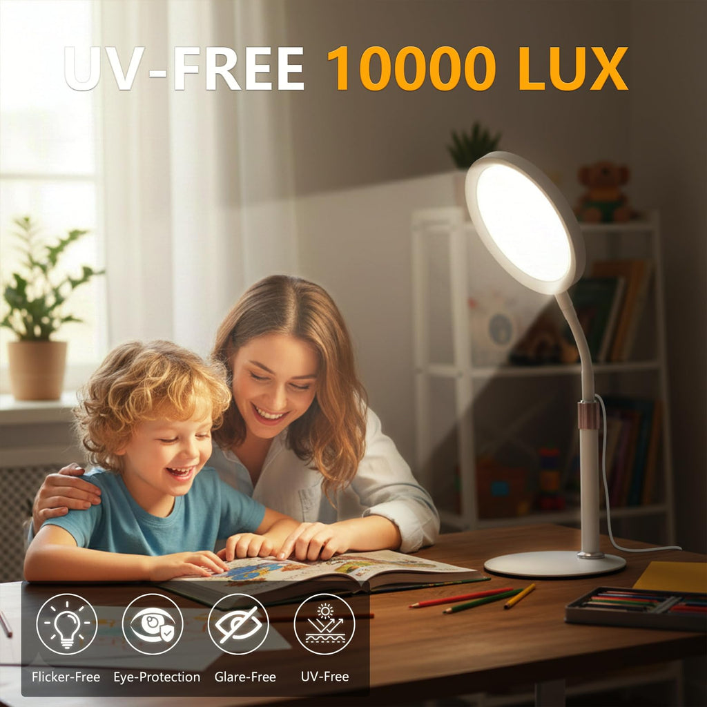 Threnthos Light Therapy Lamp,10000 Lux LED UV-Free Sunlight Lamp,Full Spectrum Happy Therapy Desklamp with UV-Free,3 Color & 9 B