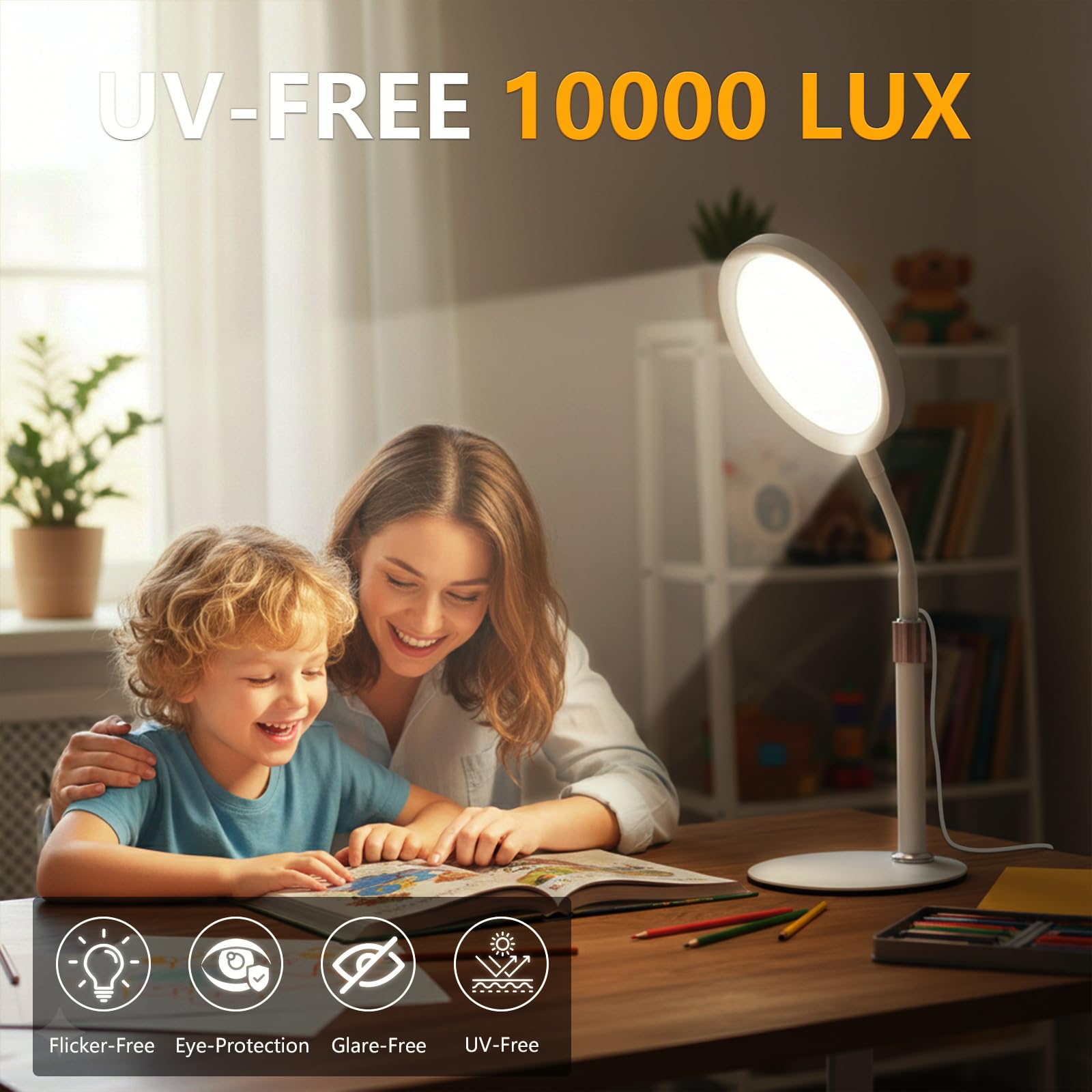 Threnthos Light Therapy Lamp,10000 Lux LED UV-Free Sunlight Lamp,Full Spectrum Happy Therapy Desklamp with UV-Free,3 Color & 9 B