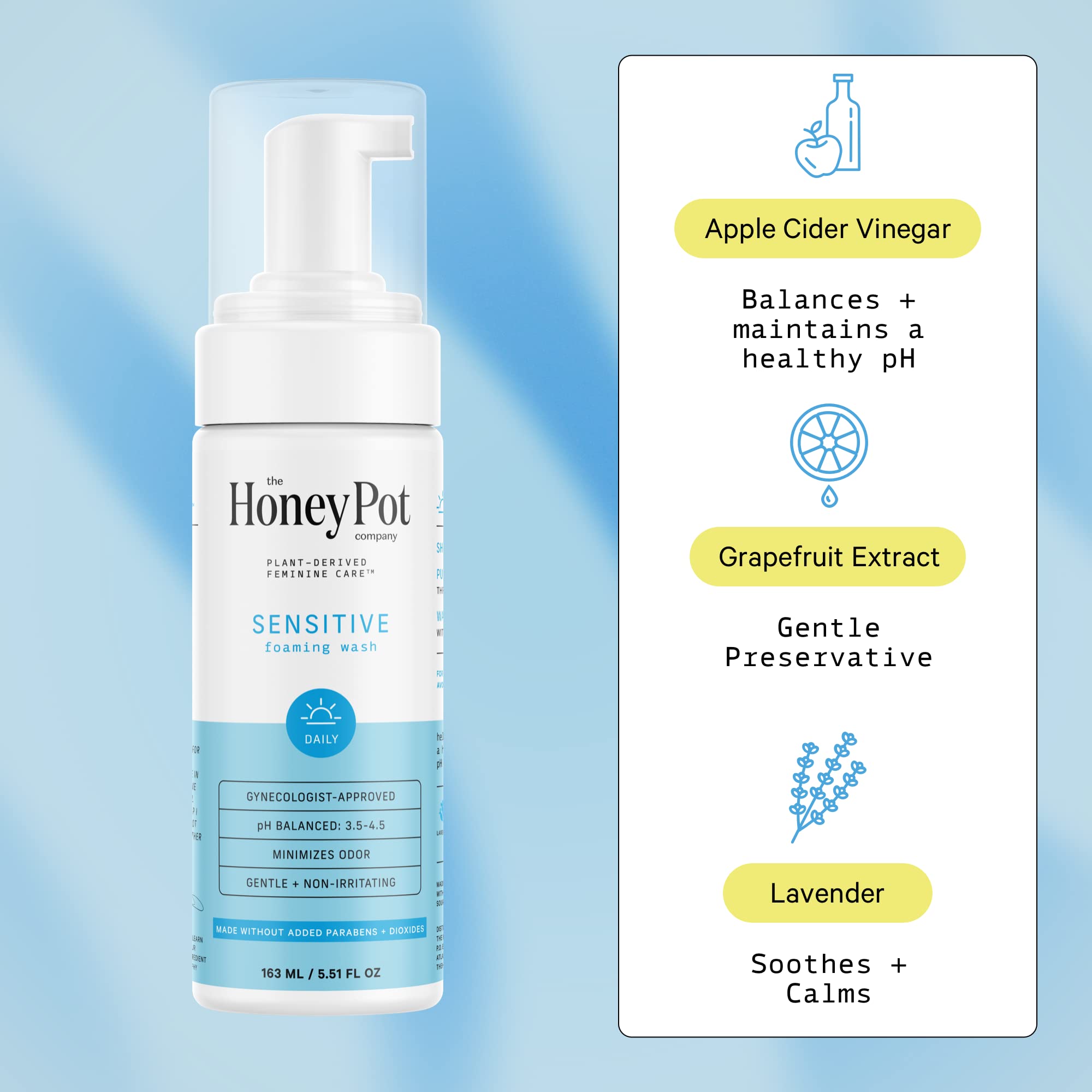 The Honey Pot Company - Sensitive Feminine Wash - Herbal Infused Natural Hygiene Wash for Sensitive Skin Types - PH Balanced Pla