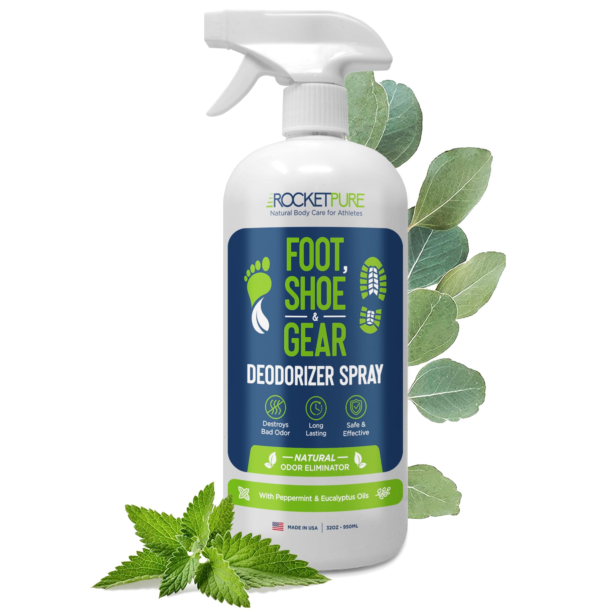 Rocket Pure Natural Odor Eliminator - Foot & Shoe Deodorizer Spray, Gear Odor Eliminator - Removes, Controls & Prevents Odors - 