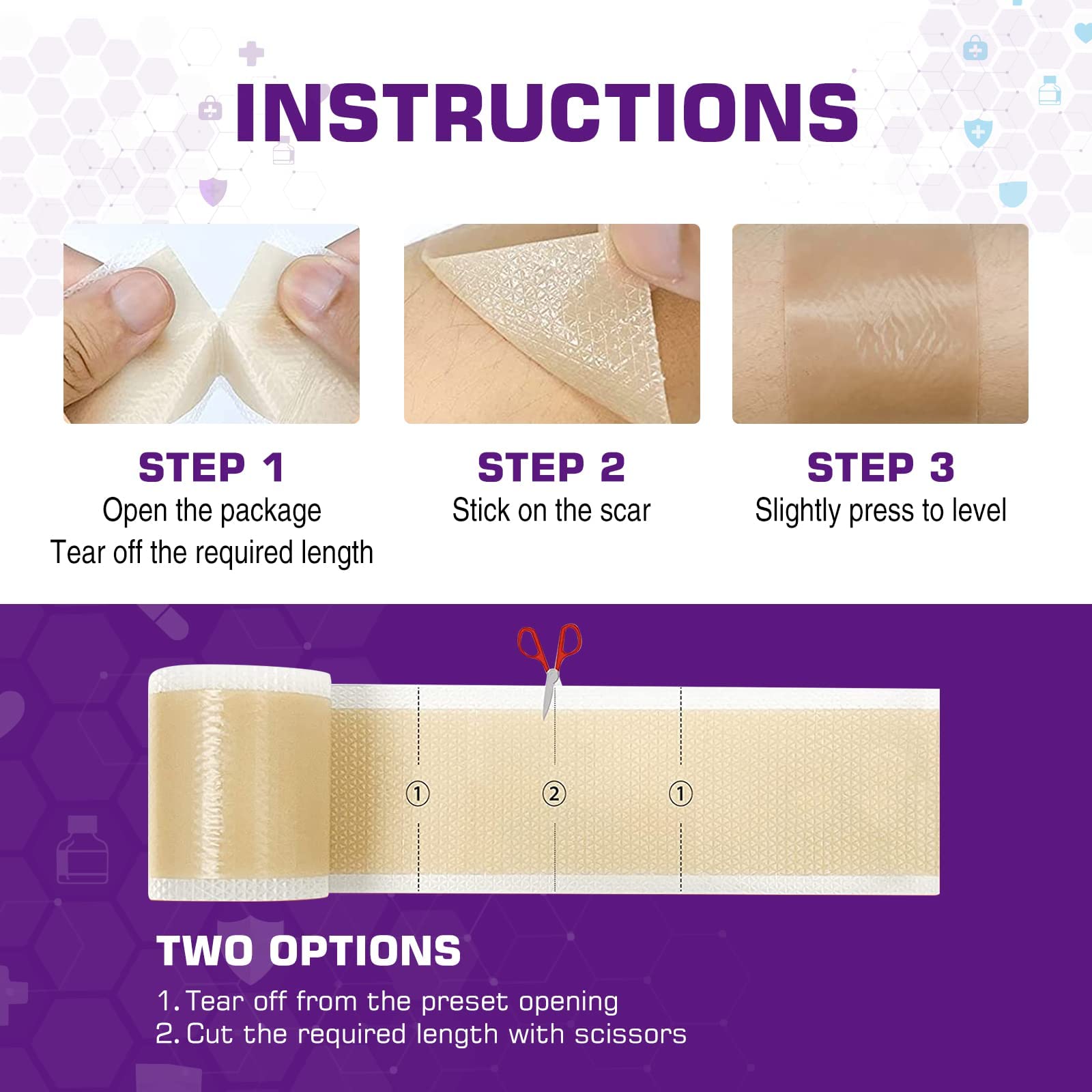 Kelinul Silicone Scar Sheets(1.6 x 120''Roll) Scar Removal Silicone Scar Tape for Softening and Flattening Scars, Acne, C-Sectio
