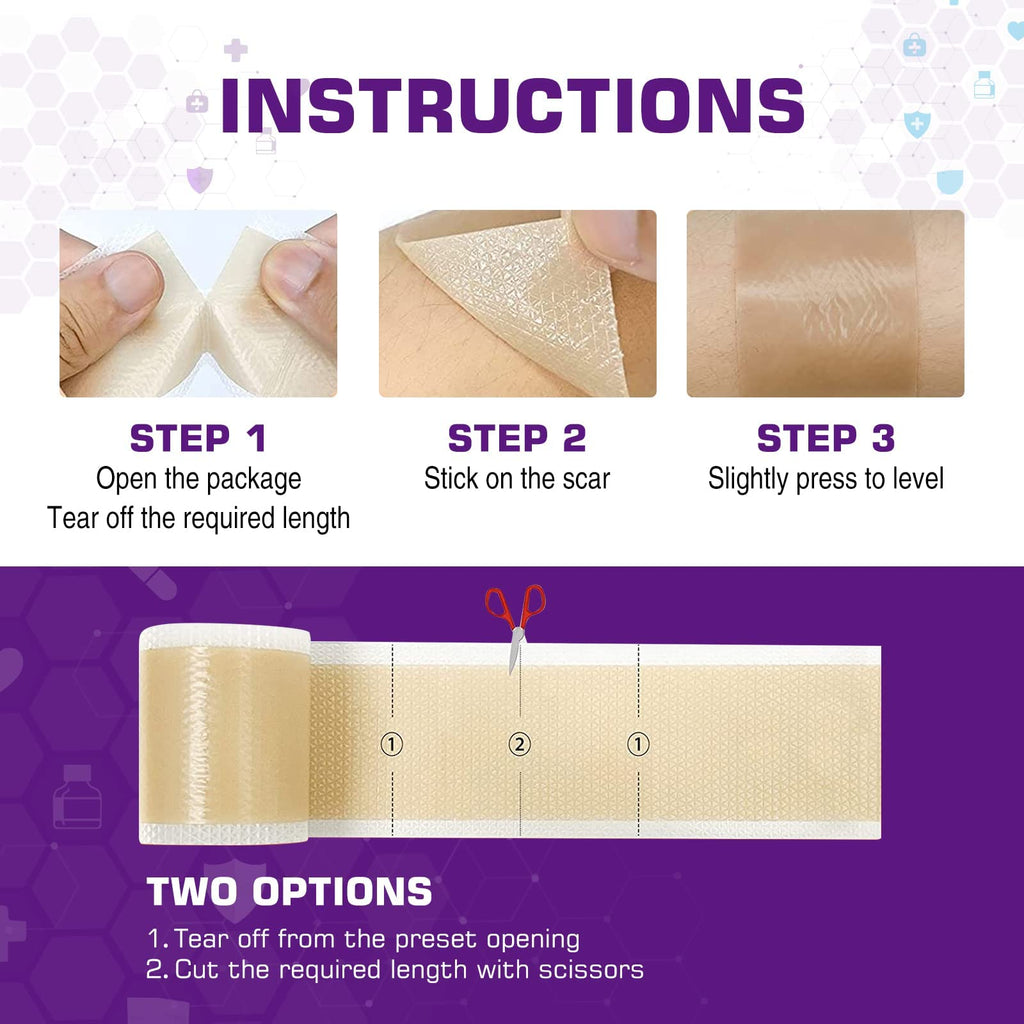 Kelinul Silicone Scar Sheets(1.6 x 120''Roll) Scar Removal Silicone Scar Tape for Softening and Flattening Scars, Acne, C-Sectio