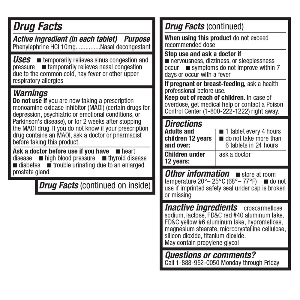 HealthA2Z Decongestant PE | Phenylephrine HCl 10 mg | Maximum Strength | Non-Drowsy Nasal & Sinus Congestion Relief Due to Cold