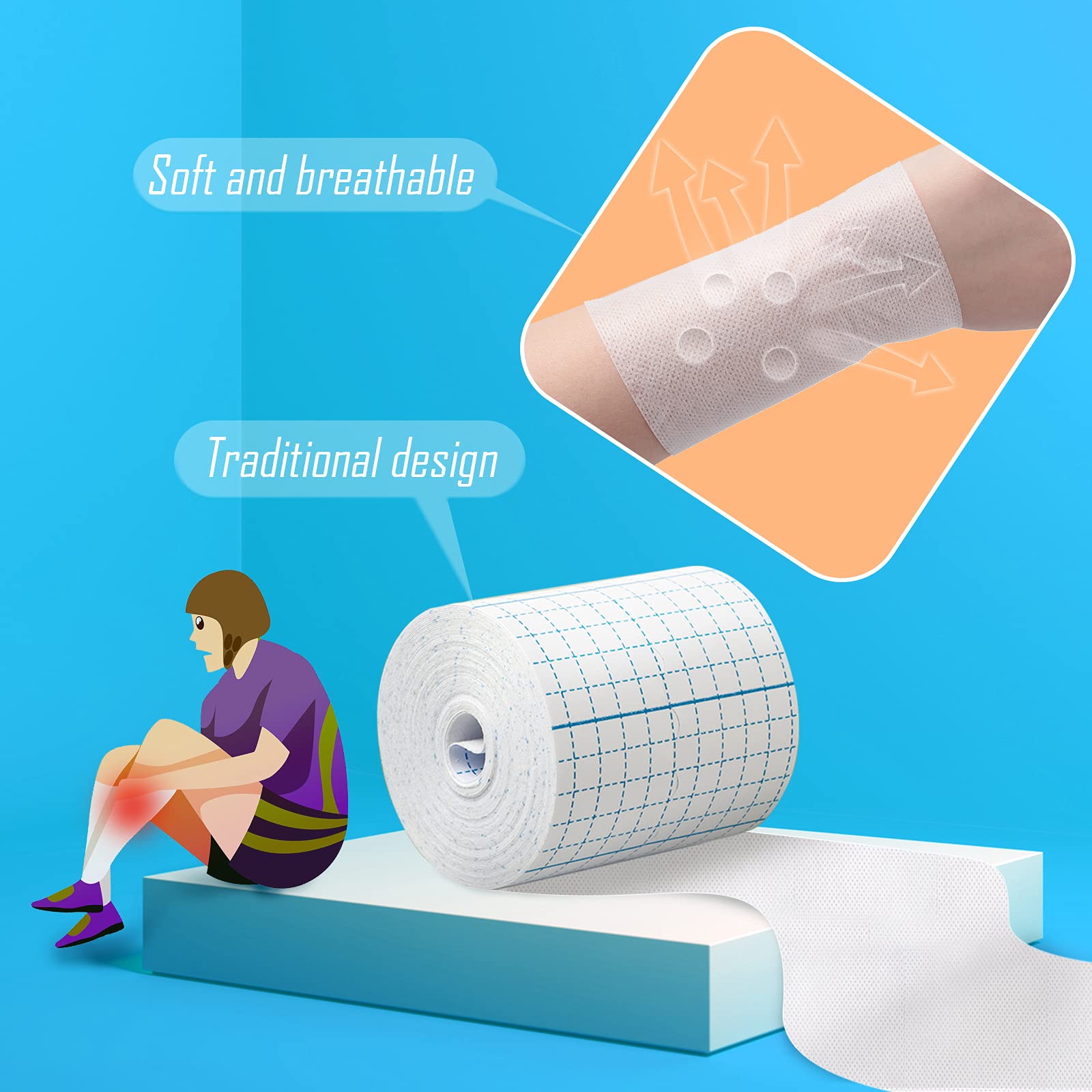 Nuanchu 2 Rolls Non-Woven Stretch Tape Breathable Bandage Tape Cohesive Wrap Roll Film (White,4 Inch X 10.94 Yard)