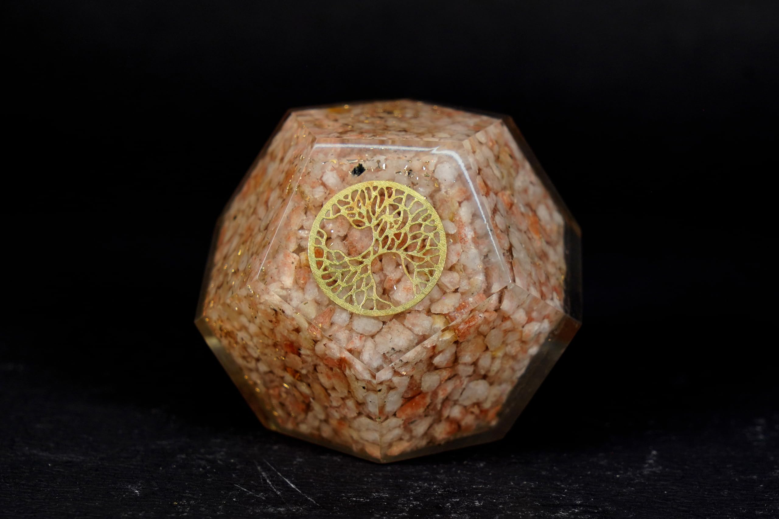 The Cosmic Connect Sunstone Orgone Dodecahedron Paper Weight for Positive Energy, Creativity, and Vitality