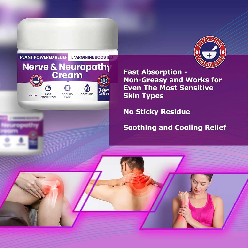 Nerve and Neuropathy Cream - Plant Powered Relief for Foot, Hands, Legs, Toes Includes 7grams of LArginine; Vitamin B6, Arnica,