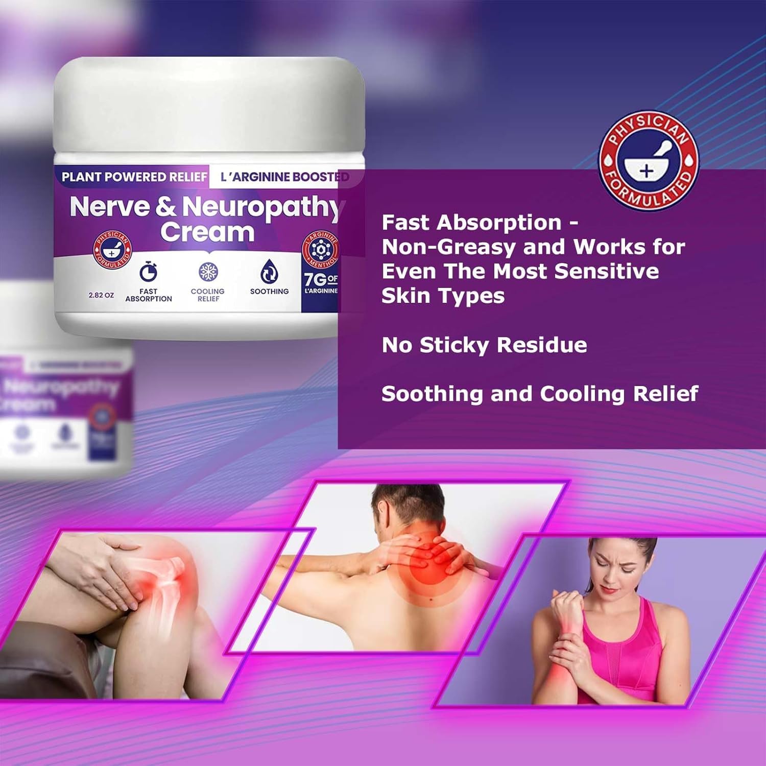 Nerve and Neuropathy Cream - Plant Powered Relief for Foot, Hands, Legs, Toes Includes 7grams of LArginine; Vitamin B6, Arnica,