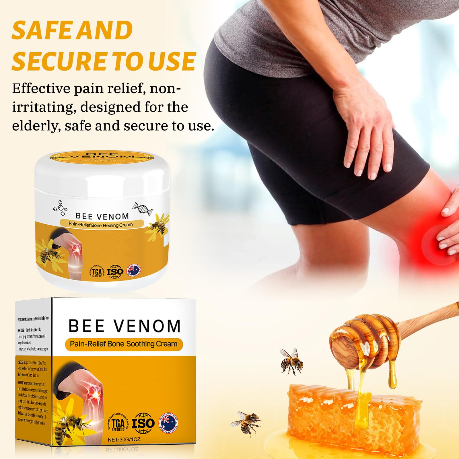OWELMOL Bee Venom Advanced Joint and Bone Cream, Bee Venom Joint Muscle Bone Cream Effective Relief for Back, Neck, Hands, Feet,