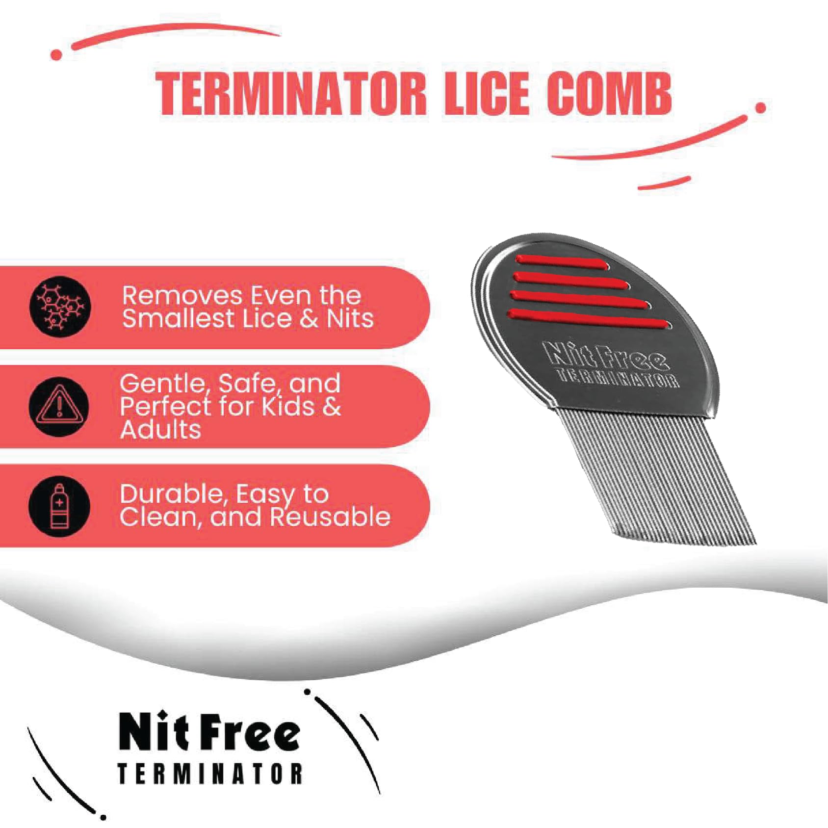Nit Free Terminator Lice Comb - Professional Stainless Steel Comb for Effective Head Lice Treatment (Colors May Vary) (Pack of 6