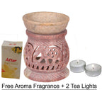 KC Kullicraft Handcrafted Soapstone Aroma Oil Diffuser Burner Stands with 2 Tea Light Candle and 2.5 ml Mogra Oil (Beige)