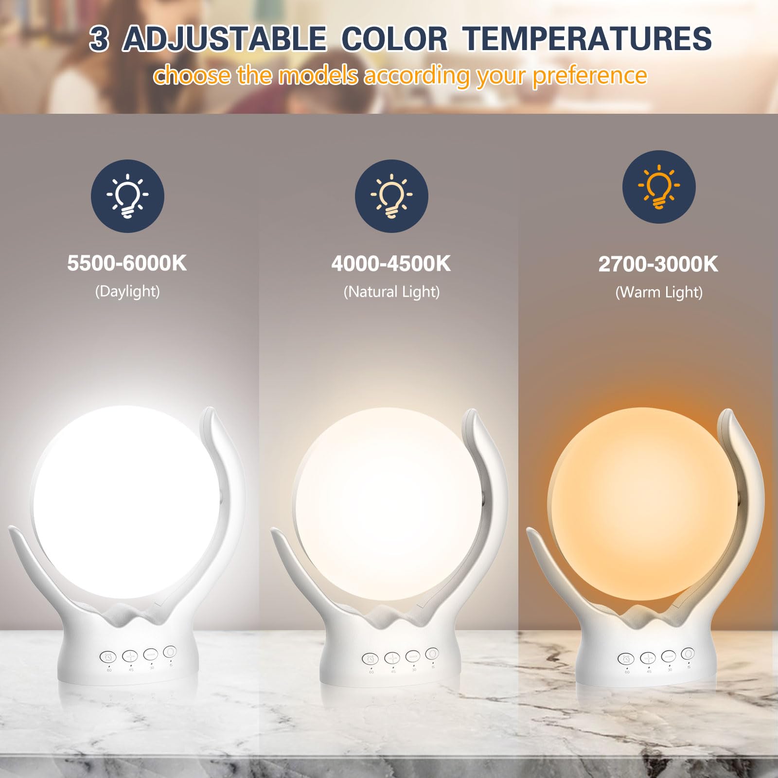 Rotatable Light Therapy Lamp,10000 Lux Sunlight Lamp with UV-Free,3 Color Temperature & 5 Brightness Level & Timer,Therapy Light