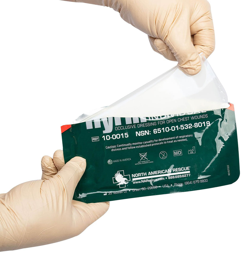 North American Rescue HyFin Chest Seal Occlusive (Single Pack) NAR Individual Compact Dressing for Open Chest Wounds, Trauma (10