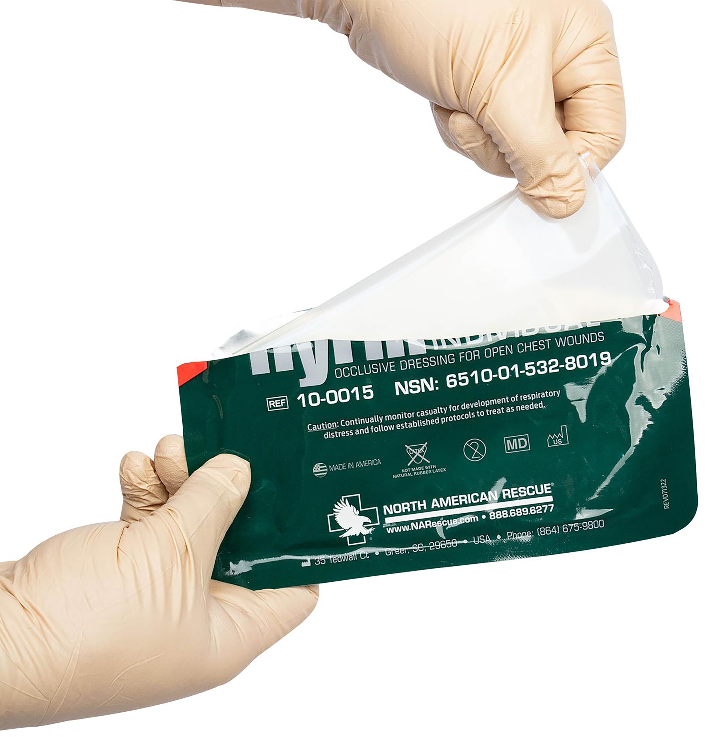 North American Rescue HyFin Chest Seal Occlusive (Single Pack) NAR Individual Compact Dressing for Open Chest Wounds, Trauma (10