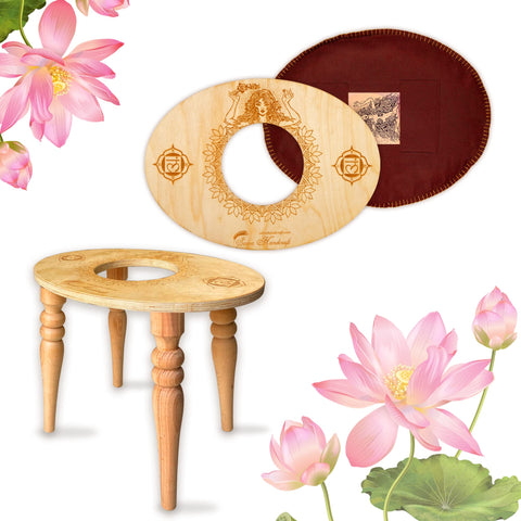 Sama Handcraft Seat for Yoni in a Luxury Package-Devi Steaming Wooden SEAT with Engraved Pictures of Goddess Yoga and Muladhara 