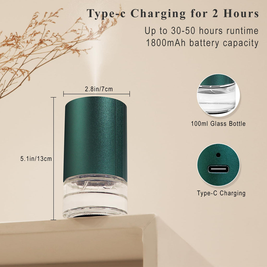 Aeeteek Essential Oil Diffuser, Waterless Scent Diffusers for Home Large Room, Rechargeable Atomizing Humidifier with 7-Color Ni