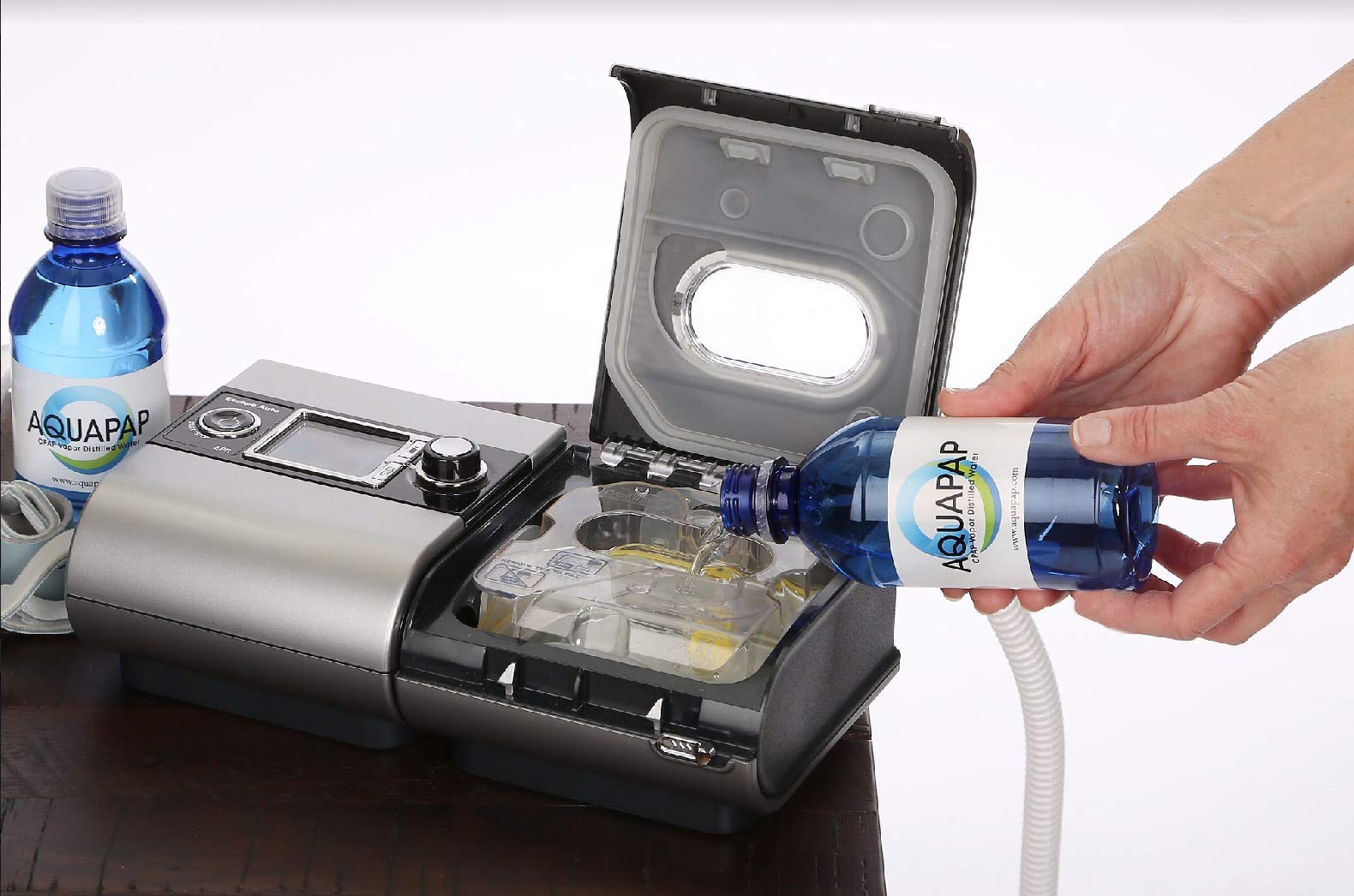 AQUAPAP 8 ounce 24 pack Vapor Distilled CPAP Water | 1-2 nights per bottle | For use with Resmed and Respironics Machines