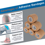 Self Adherent Cohesive Bandages Wrap 12 Count 2 x 5 Yards, Medical Tape, Adhesive Flexible Breathable First Aid Non Woven Rolls,