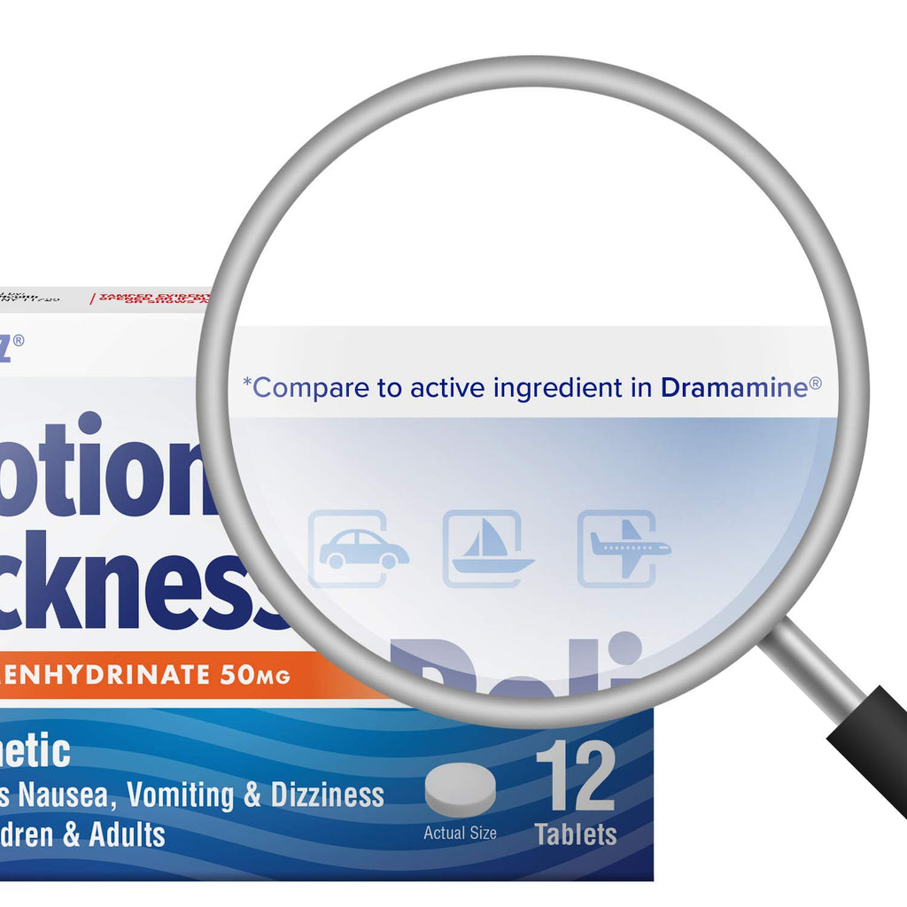 HealthA2Z Motion Sickness Relief | Dimenhydrinate 50mg | Antiemetic | Prevents Nausea, Vomiting & Diziness | for Children & Adul