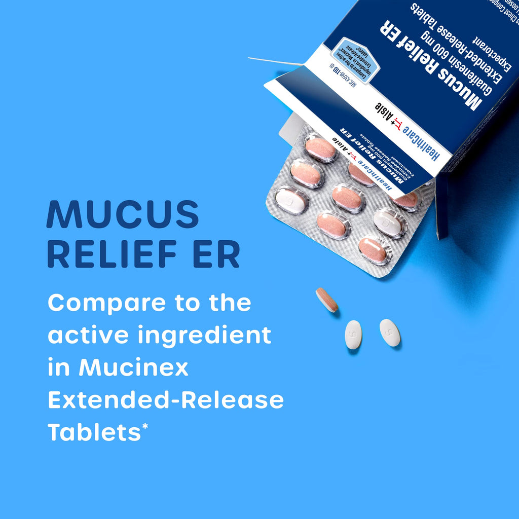 HealthCareAisle Guaifenesin 600 mg Extended Release - 100 Tablets - Mucus Relief Expectorant for Chest Congestion Relief