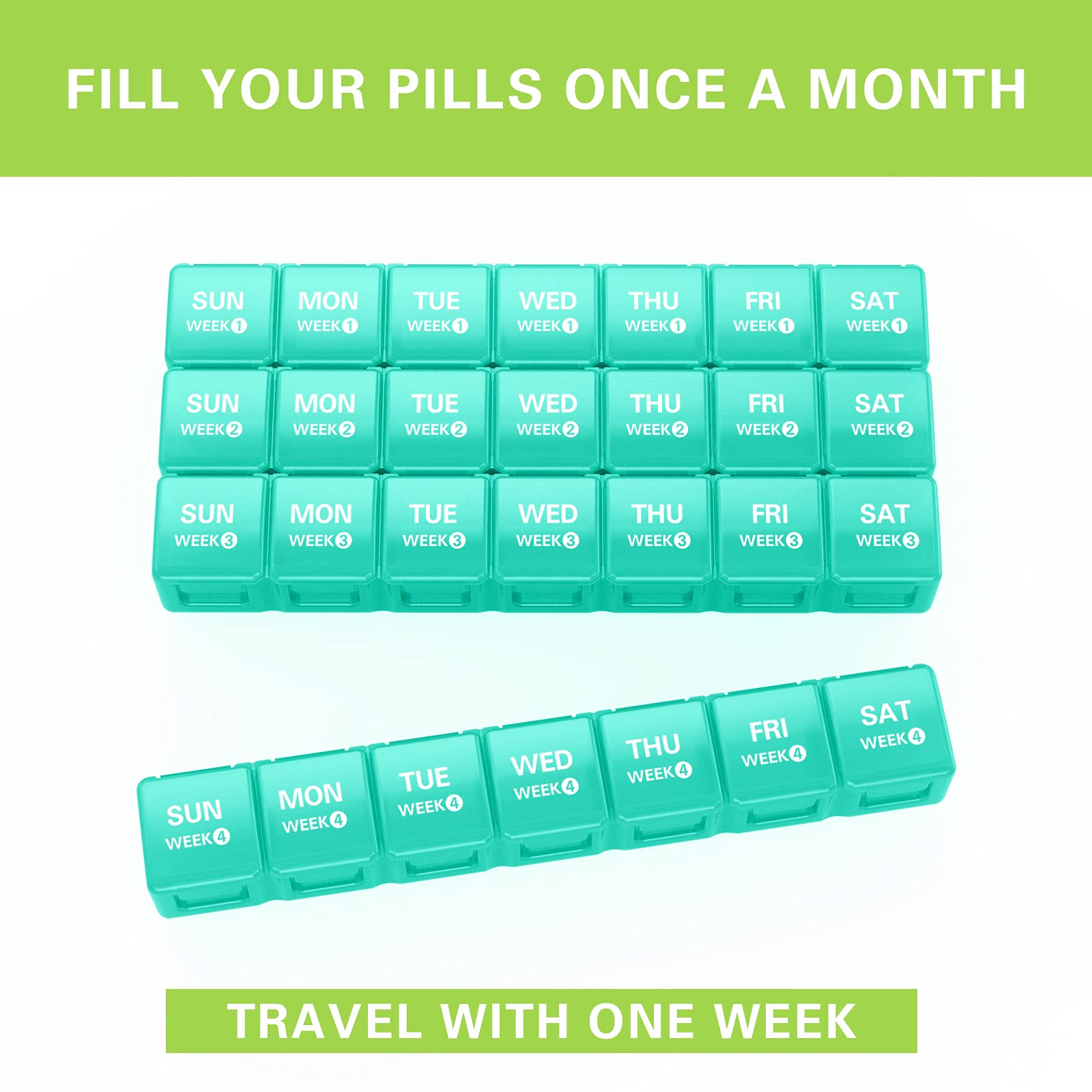 TookMag Monthly Pill Organizer 28 Day Pill Box, Travel Medicine Pill Organizer, Large 4 Weeks 1 Month Pill Cases with Dust-Proof