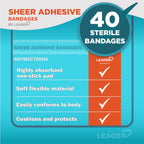 LEADER Sterile Sheer Adhesive Bandages, Latex Free, Blends with Skin, Helps Prevent Infection, Comfortable Protection for First