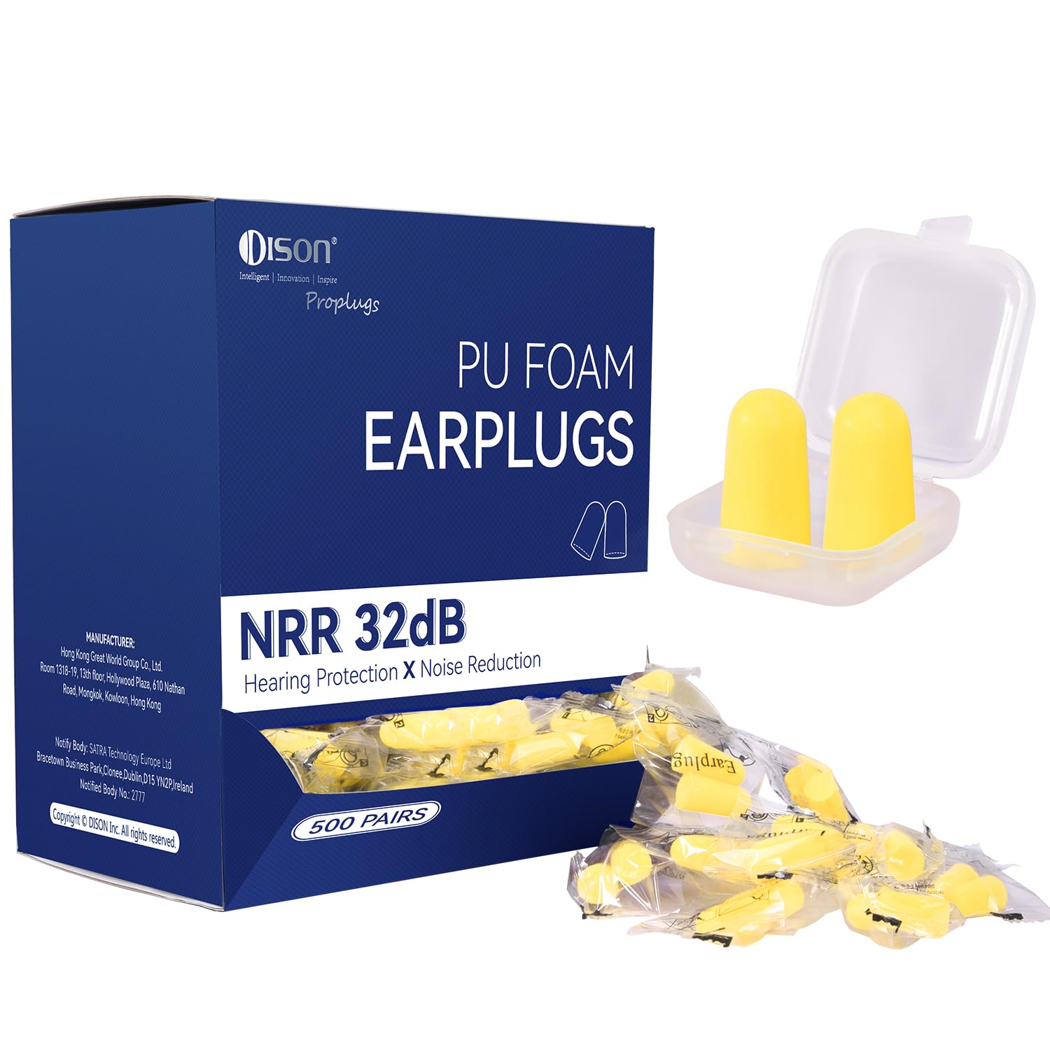 500Pairs Foam Earplugs, 32dB Disposable Noise Reduction Ear Plugs, Hearing Protection Bulk Ear Plugs for Shooting Range, Work, T