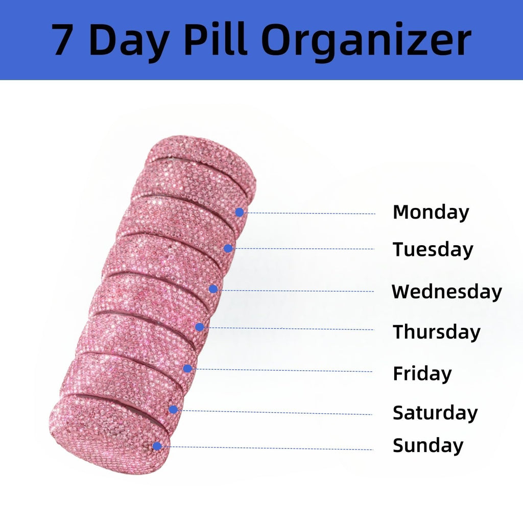 EveryBling Pill Organizer Travel Medicine Supplement Organizer Weekly Pill Box 7 Day Daily Vitamin Cases Portable Stackable Pill