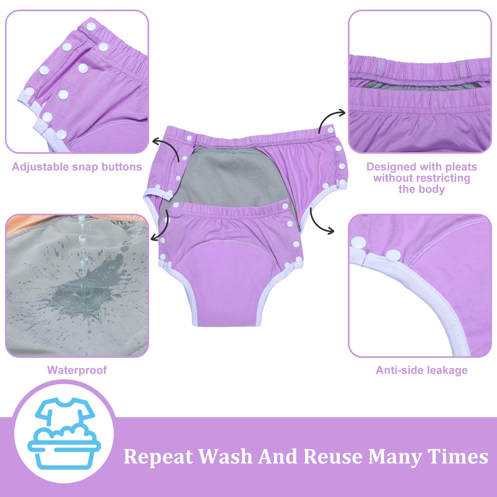 Timgle 8 Pcs Reusable Adult Diapers for Women Incontinence Adults Leak Proof Cotton Cloth Underwear Washable Absorbency Underpan