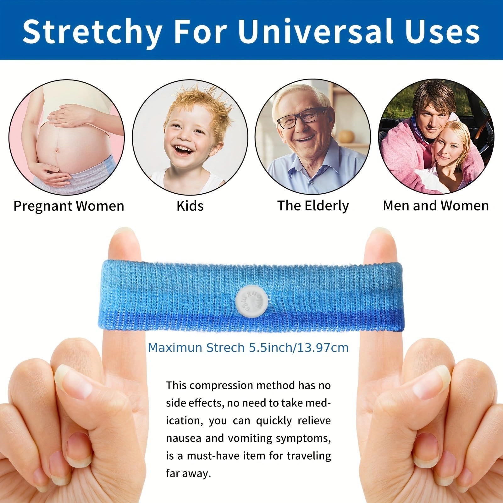 HIONXMGA 6 Pairs Motion Sickness Bands - Natural Anti Nausea Acupressure Wristbands for Morning & Motion Sickness Relief - Ideal
