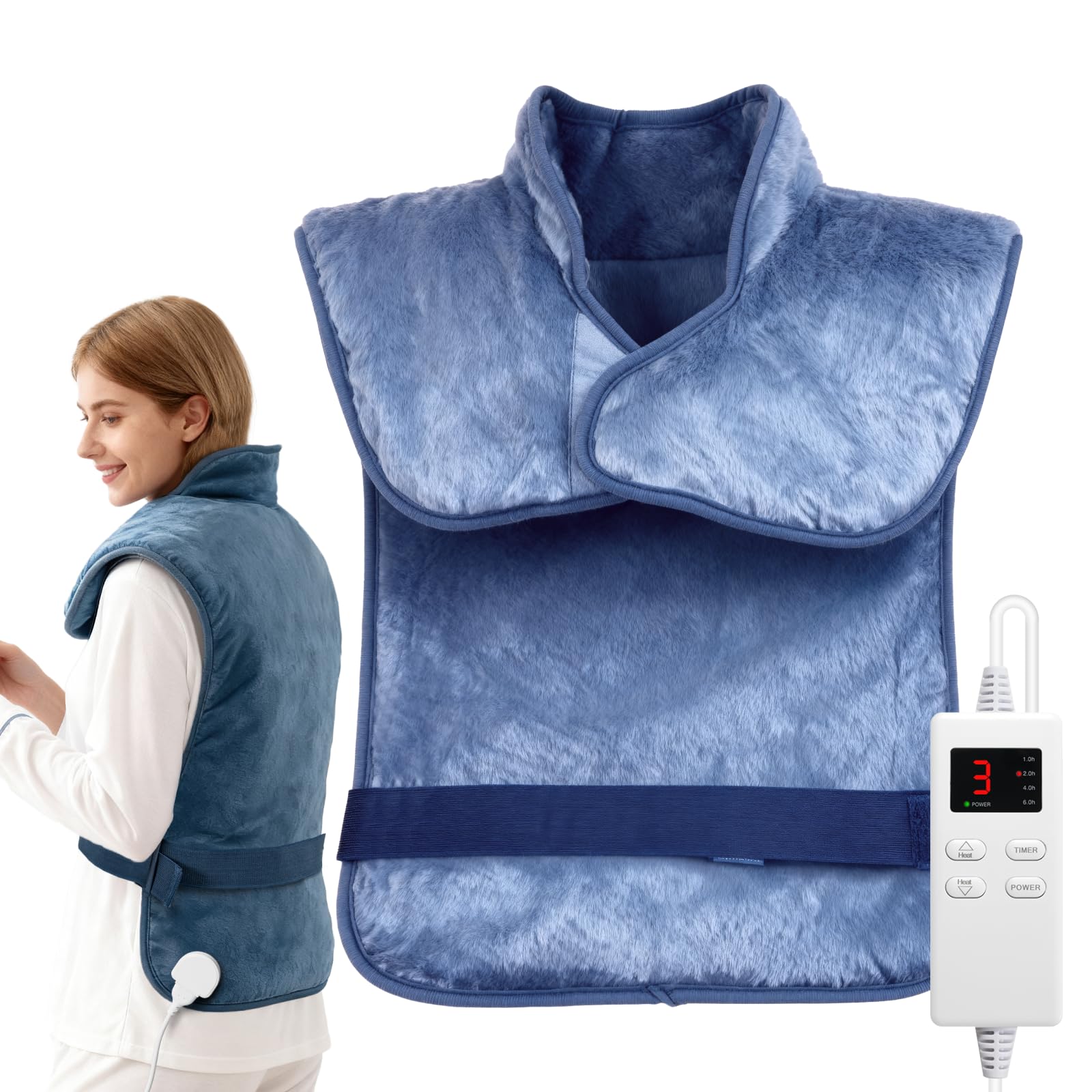 Recovery Heating Pad for Back & Shoulder, 24x33 Electric Wearable Wrap with 6 Heat Levels, Weighted Design for Muscle Soreness &