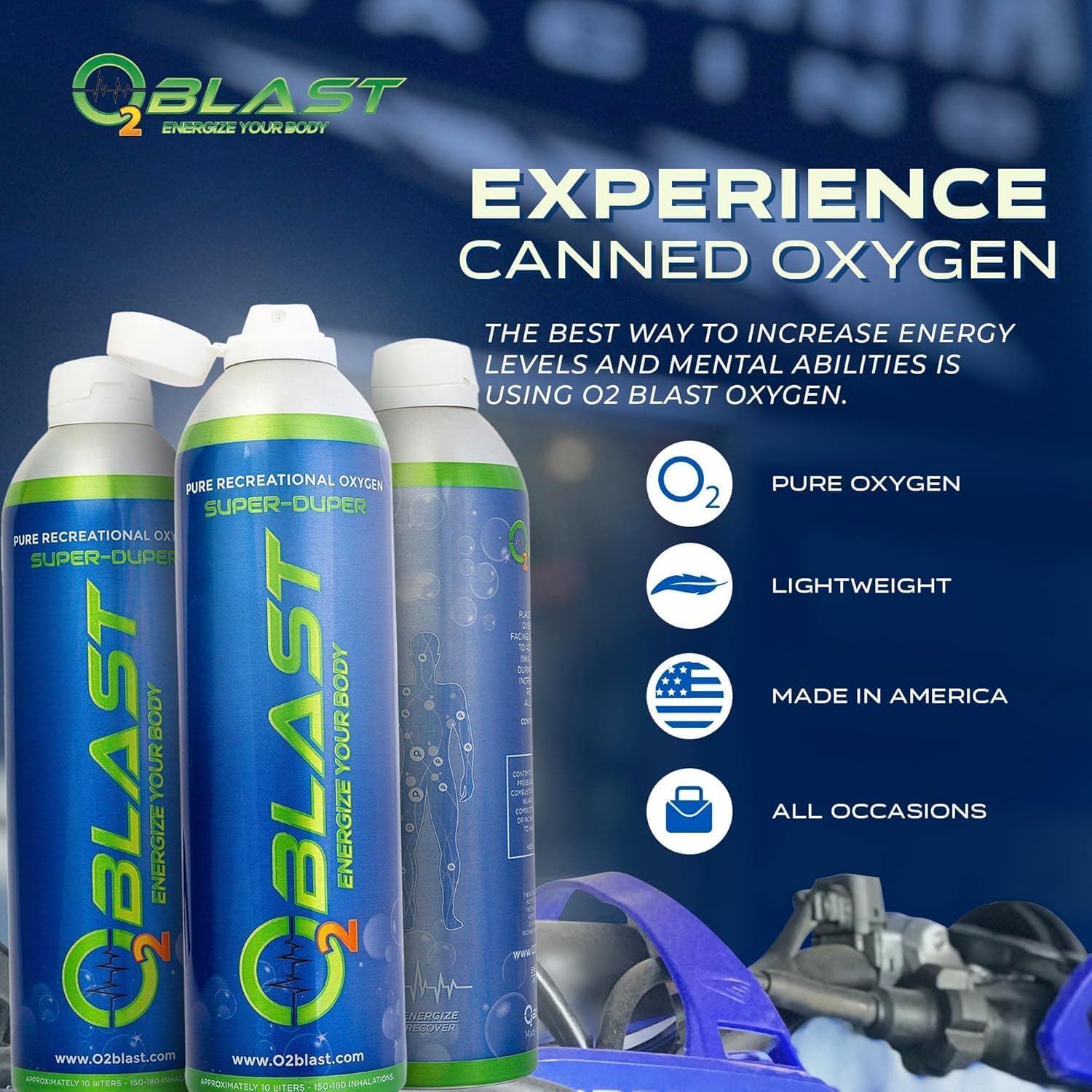 O2 Blast 95-99% Pure Oxygen, 10 Liter 3 Pack Portable Can with Sanitary flip top Cap, Increase Stamina & Reduce Recovery Time, I
