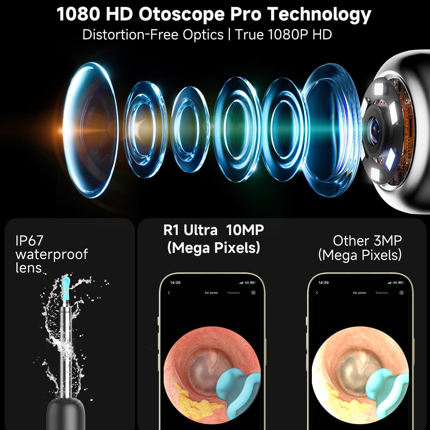 BEBIRD R1 Ultra Ear Wax Removal, Ear Cleaner with Camera Ear Scope, Wax Remove Ear Pick with Ear Otoscope Tweezers, Visual Dropp