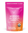 Pink Stork Morning Sickness Sweets, Organic Raspberry Ginger Candy with Vitamin B6 for Morning Sickness, Motion Sickness, Prenat