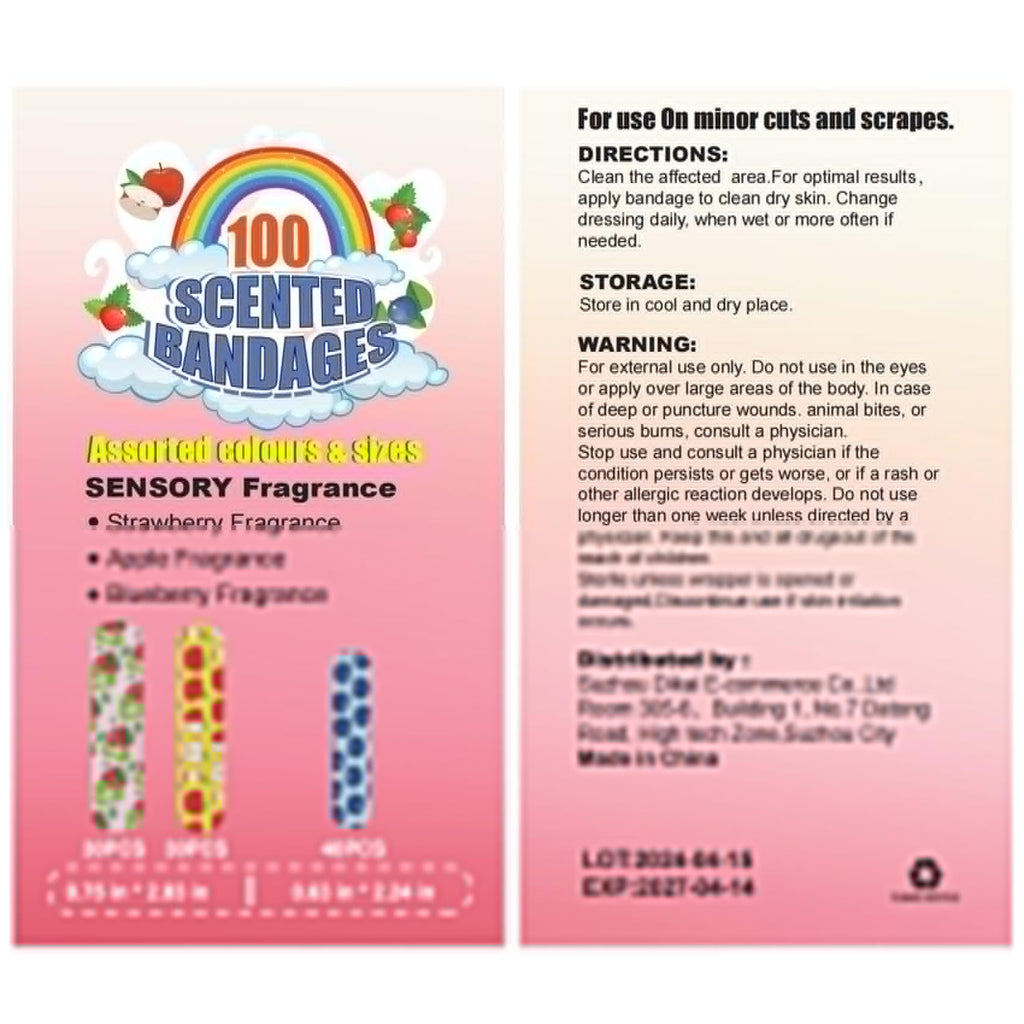 Dodanros 100 Count Cartoon Fruit Fragrance Fun Bandages, Includes Apple,Strawberry,and Blueberry Fruit Fragrance,Assorted Sizes
