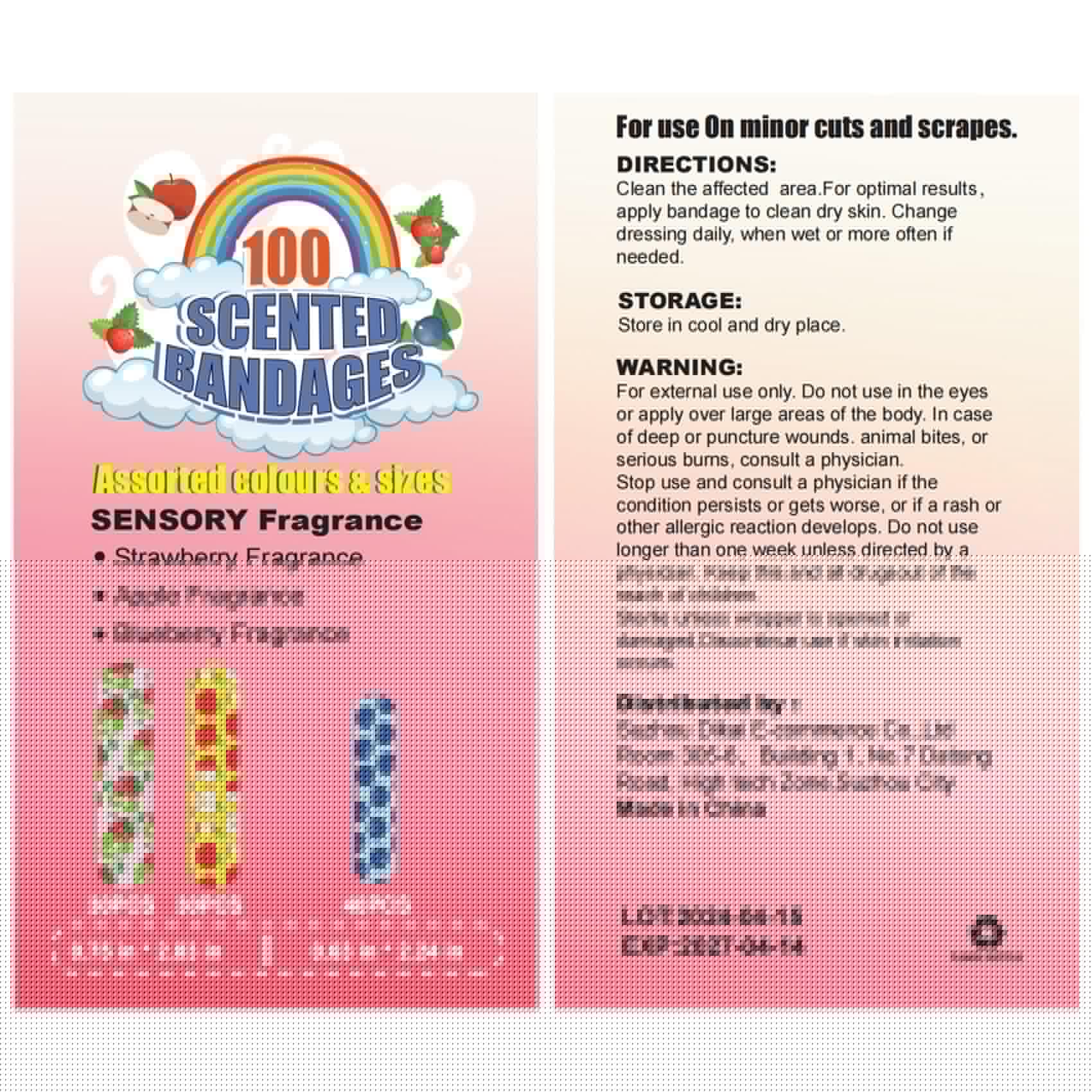 Dodanros 100 Count Cartoon Fruit Fragrance Fun Bandages, Includes Apple,Strawberry,and Blueberry Fruit Fragrance,Assorted Sizes