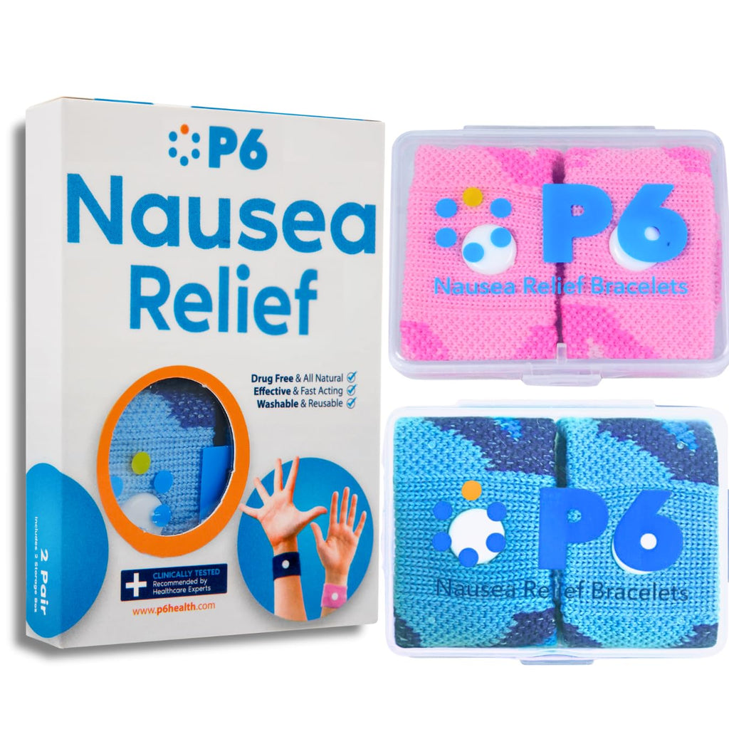 P6 Motion Sickness Bands for Adults Wristbands for Anti Nausea Sea Cruise Travel Car Pregnancy Morning Sickness All-Natural Non 