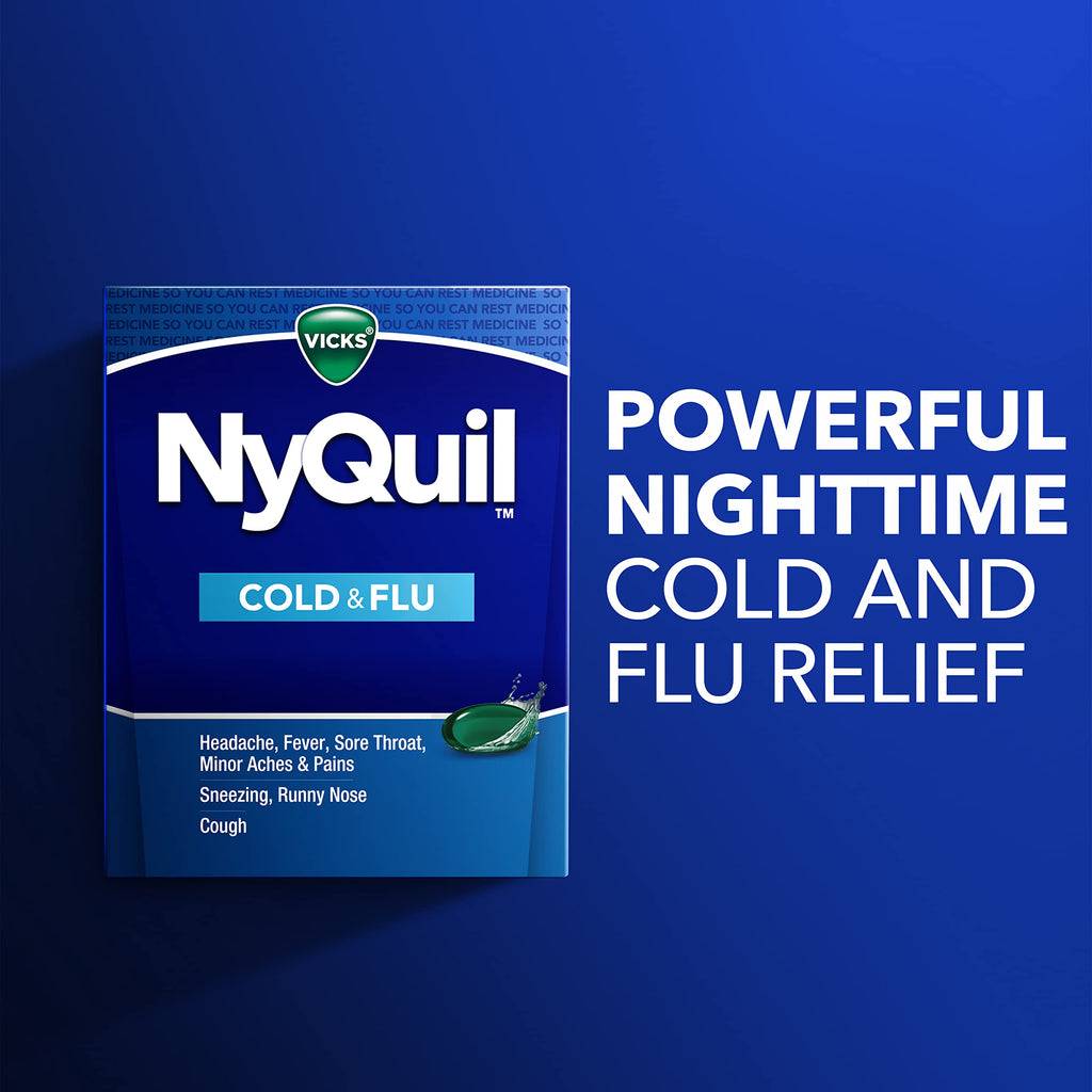 VICKS NyQuil Cold & Flu Relief Over-the-Counter Medicine, Powerful Multi-Symptom Nighttime Relief for Headache, Fever, Sore Thro