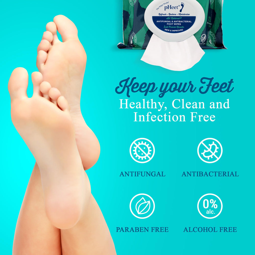 pHeet Foot Wipes All-Natural Antifungal & Antibacterial Formula, Cleanses, Moisturizes, Prevents & Kills Athletes Foot, Toenail