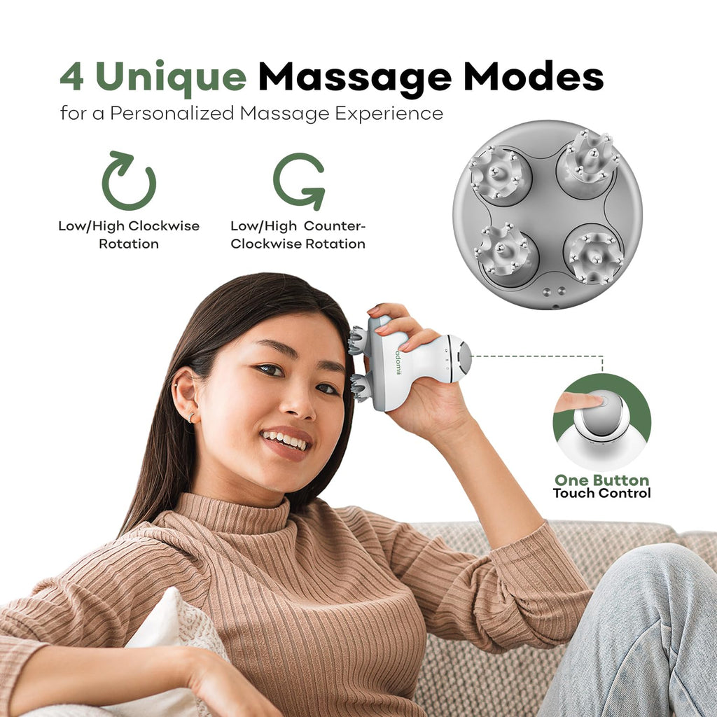 adomii Electric Scalp Massager for Headache & Stress Relief - Cordless, Handheld Head Massager for Scalp w/ 84 Kneading Nodes fo
