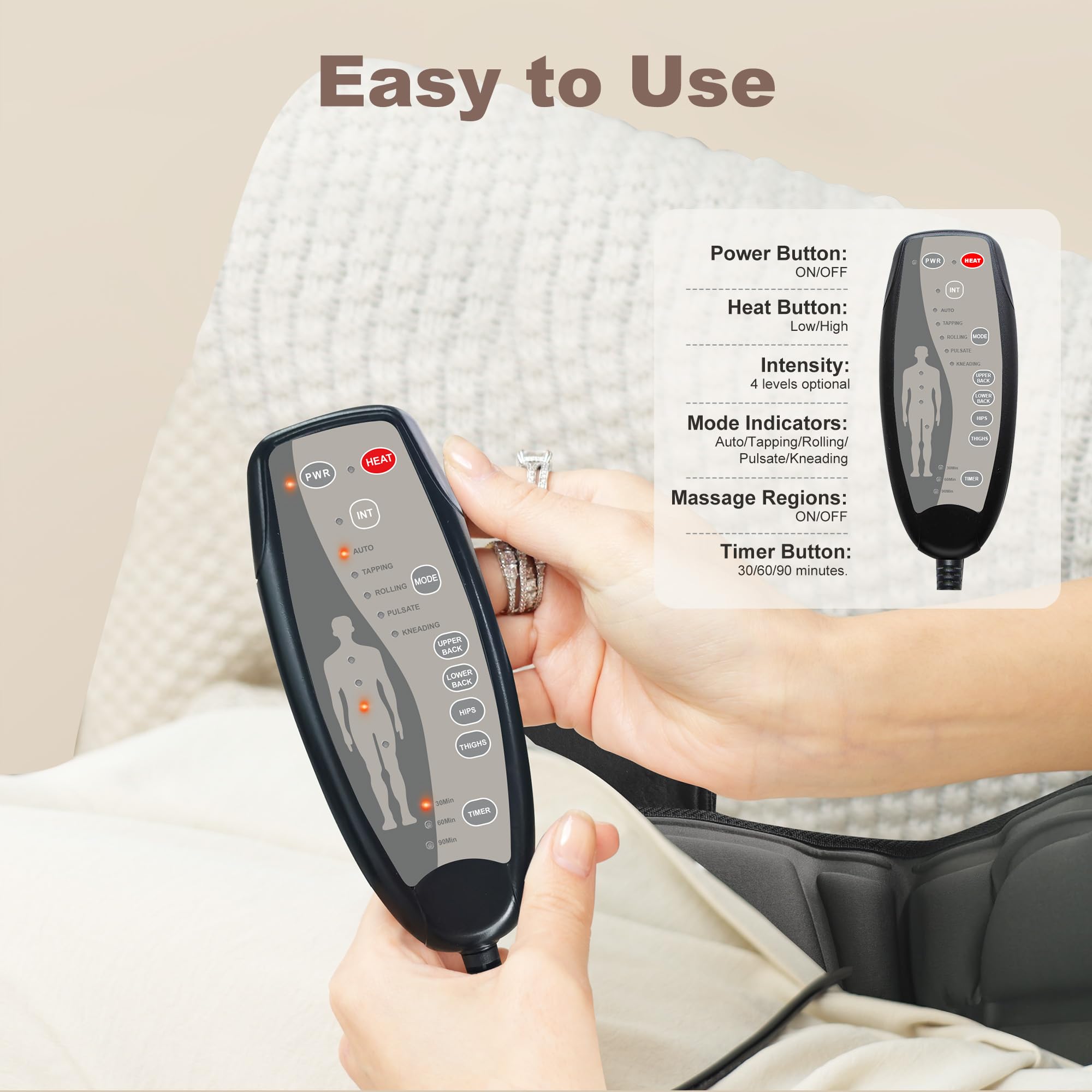 Vibration Back Massager with Heat, Massage Chair Pad with 10 Vibration Motors & 2 Heating Levels, Chair Massager for Recliner, O