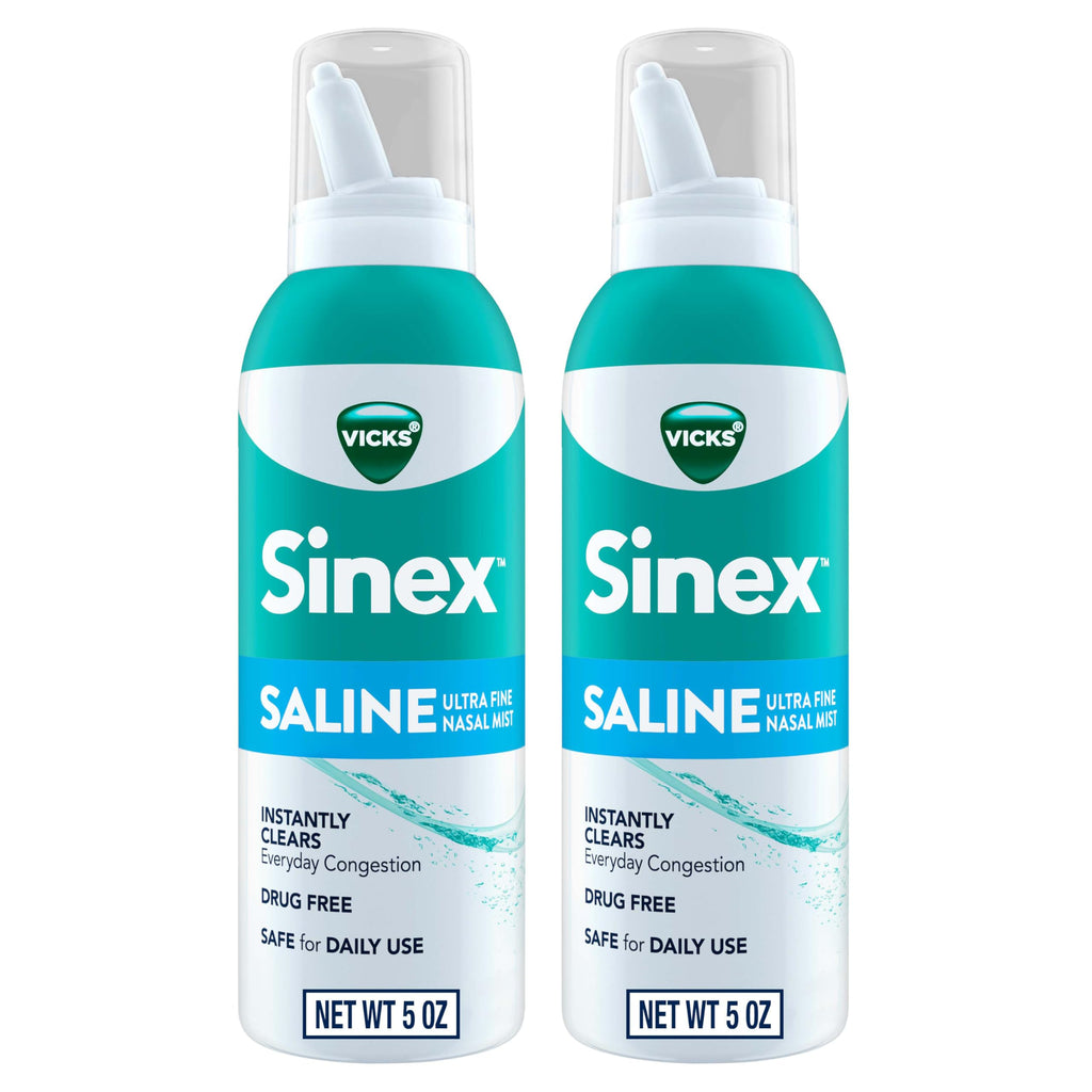 Vicks Sinex SALINE Nasal Spray, Drug Free Ultra Fine Mist, Clear Everyday Sinus Congestion Fast, Clear Mucus from a Cold or Alle